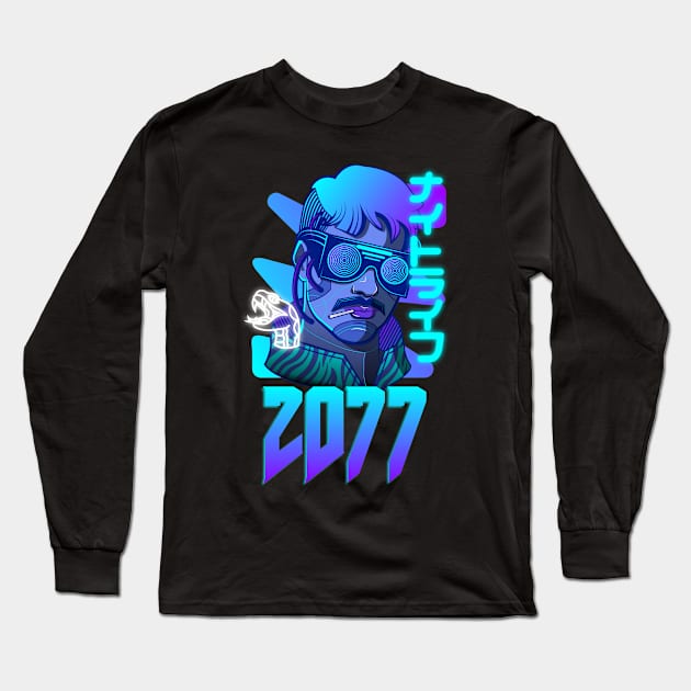 Cyberpunk Future Is Here 2077 Long Sleeve T-Shirt by Here Comes Art